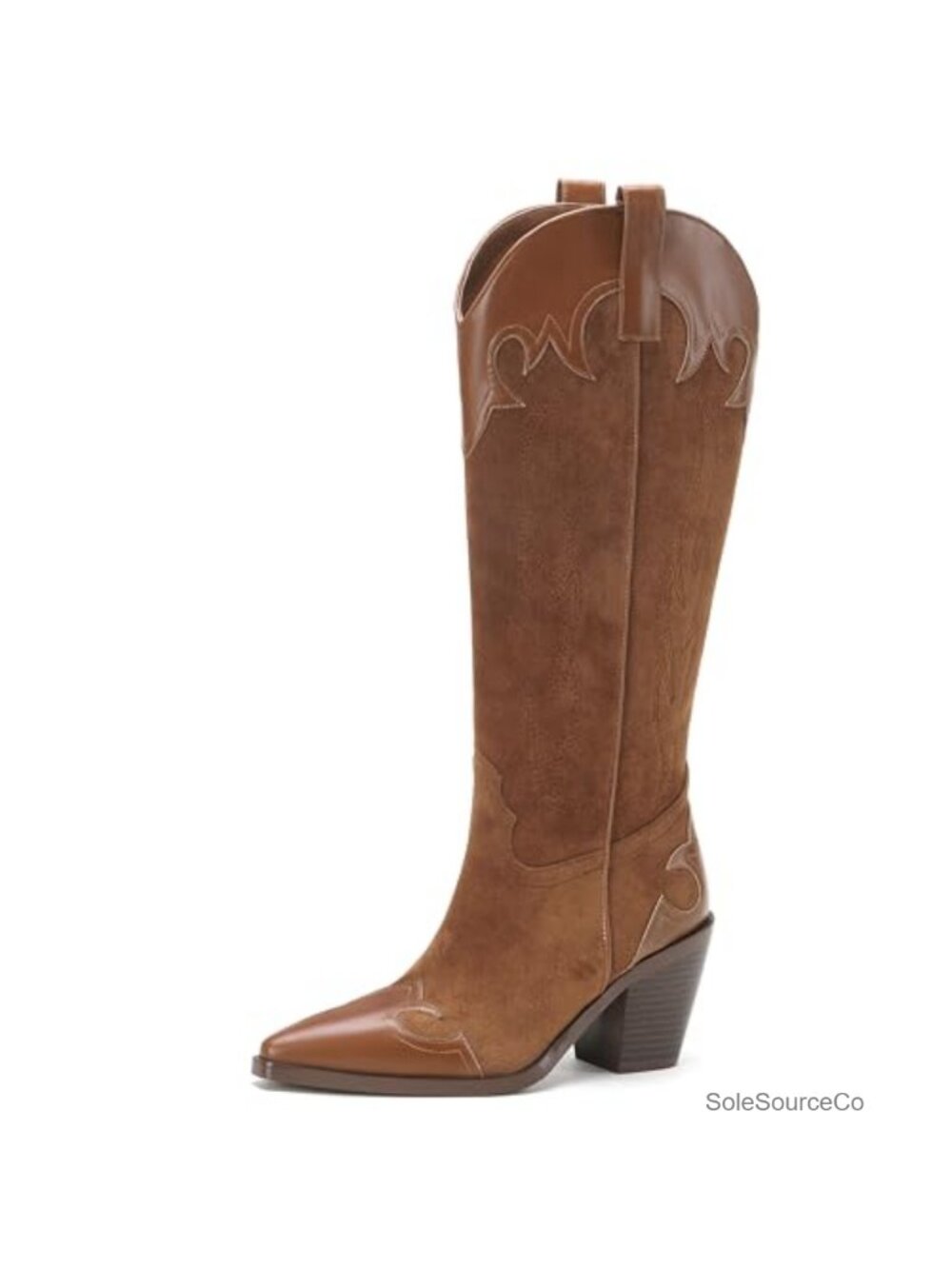 Women's Embroidered Knee-High Western Boots with Side Zipper Faux Suede